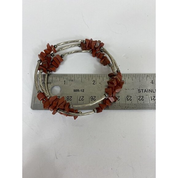 Vtg Red Jasper Nugget Wrap Bracelet Brown Sienna Bead Untested Silver Tone Luck - Picture 6 of 8